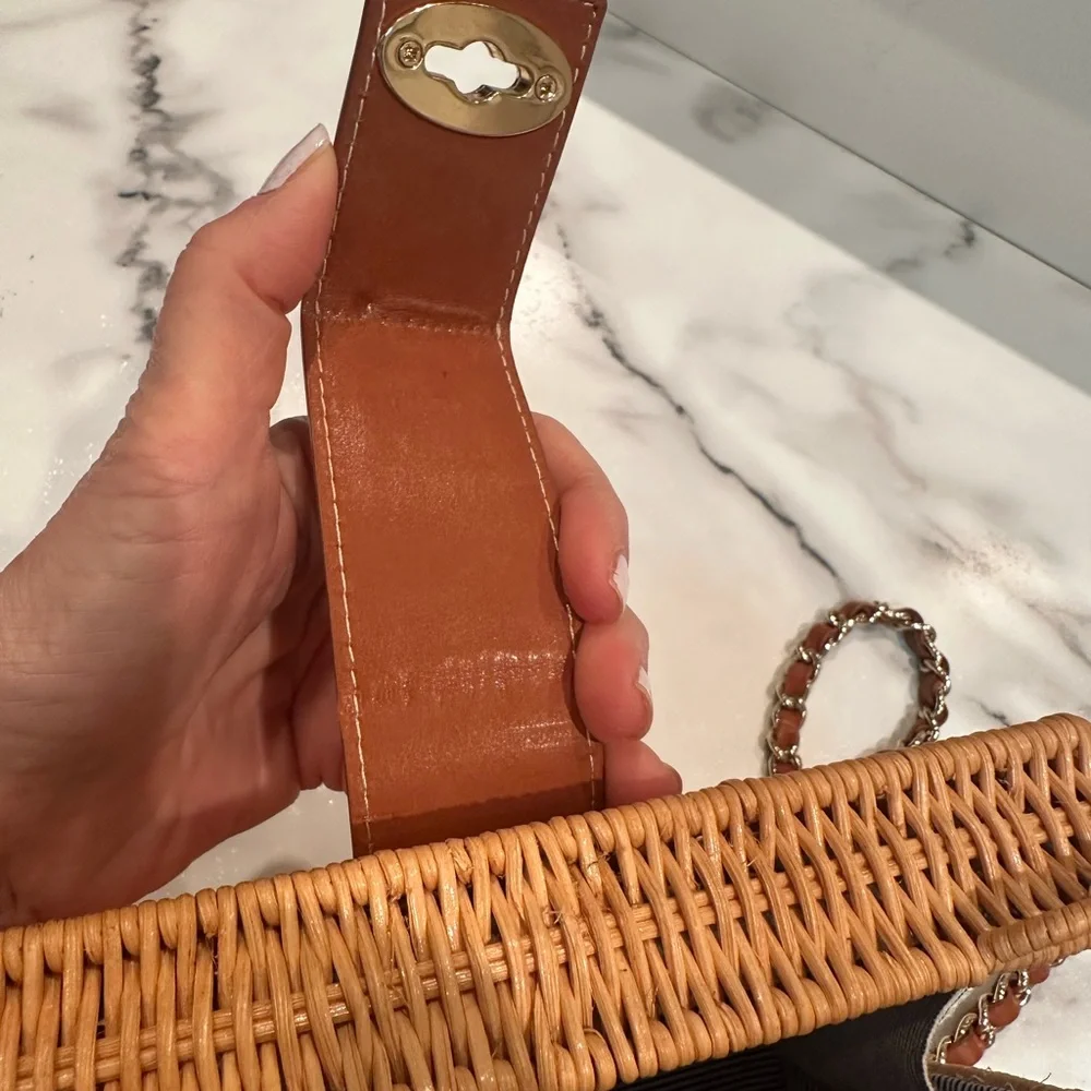 Woven Rattan Crossbody Bag with Brown Leather Trim - Picture 6 of 9